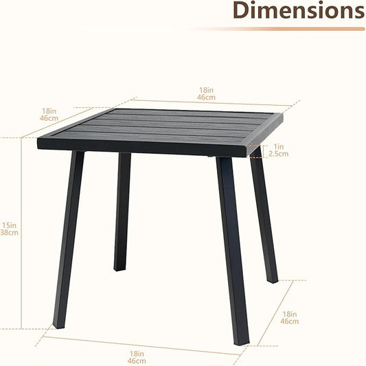C-Hopetree Small Metal Outdoor Coffee Side Table for Outside Patio, Square, Black