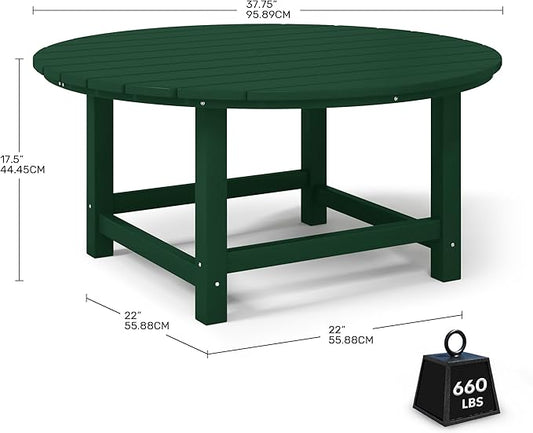 Costaelm Patio Conversation Table, Tatio Accent HDPE Outdoor Weather Resistant, Round Outdoor Porch Balcony Patio Drink Table for Outside, Pool, Backyard, Dark Green