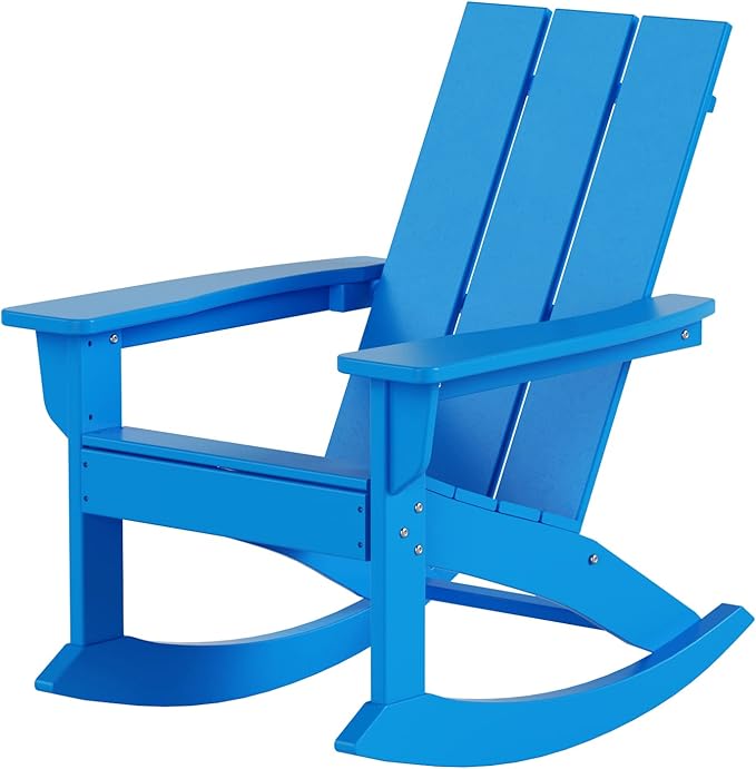 WO WESTIN OUTDOOR HDPE Shoreside Modern Rocking Poly Adirondack Chair,Pacific Blue