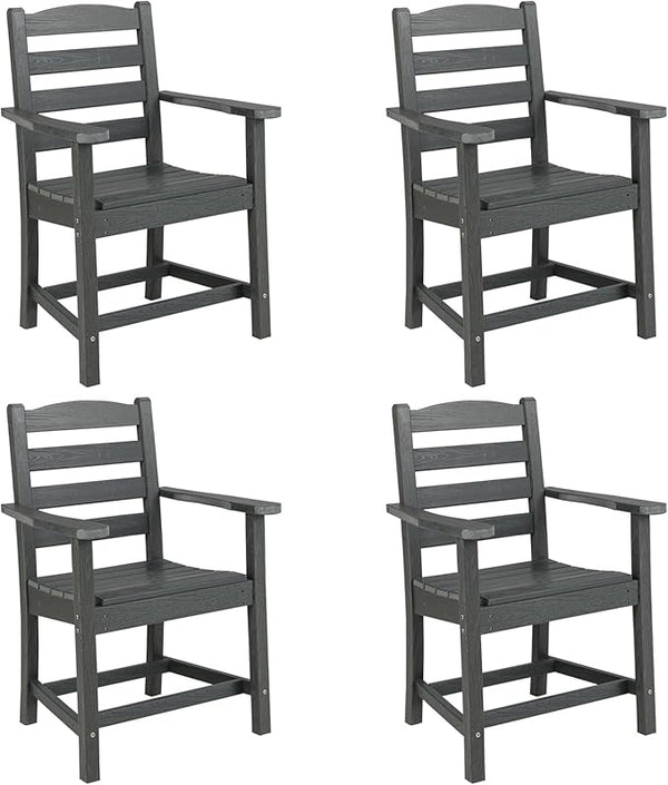 Tangkula Patio Dining Chairs Set of 4, HDPE All Weather Outdoor Chair w/Wide Armrests, Curved Seat, Wood Grain - Photo 1