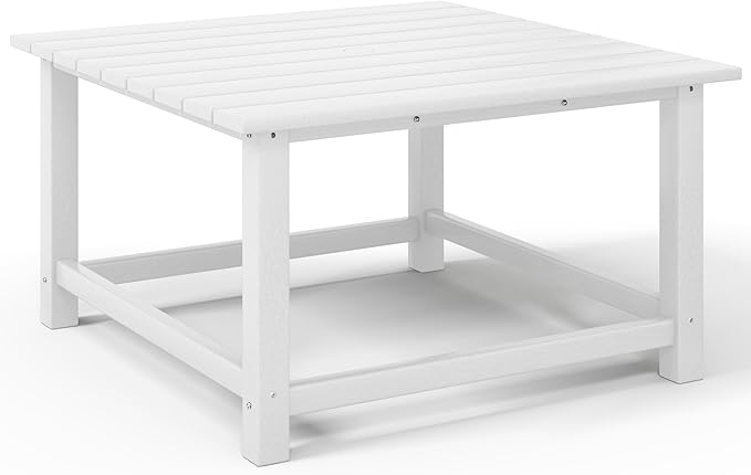 Costaelm Patio Conversation Table, Tatio Accent HDPE Outdoor Weather Resistant, Square Outdoor Porch Balcony Patio Drink Table for Outside, Pool, Backyard, White