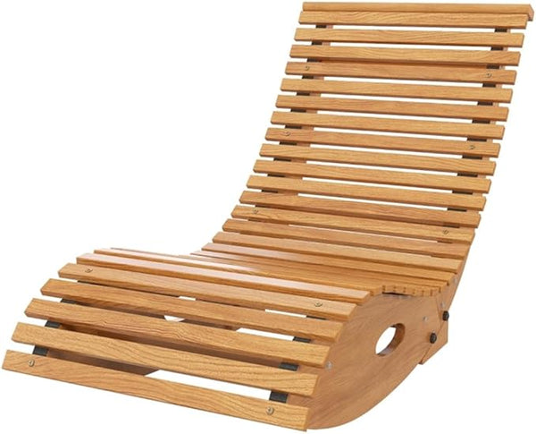 Outdoor Wooden Rocking Lounge Chair – Teak Waterproof S-Shaped Recliner for Patio, Poolside, Garden, Backyard - Photo 1