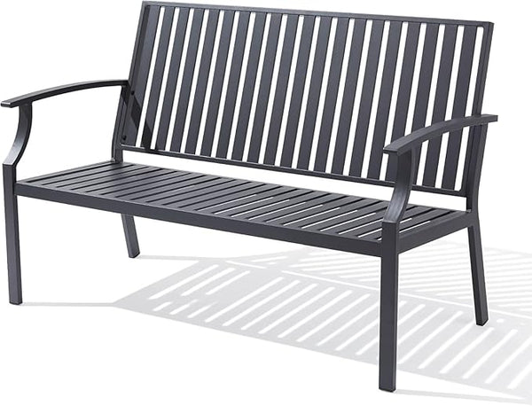 52" Outdoor Bench Garden Bench, Weatherproof Anti-Rust Heavy-Duty Outside Benches Clearance, Aluminum Metal Bench for Front Porch, Patio, Park (Dark Grey,1 PCS)