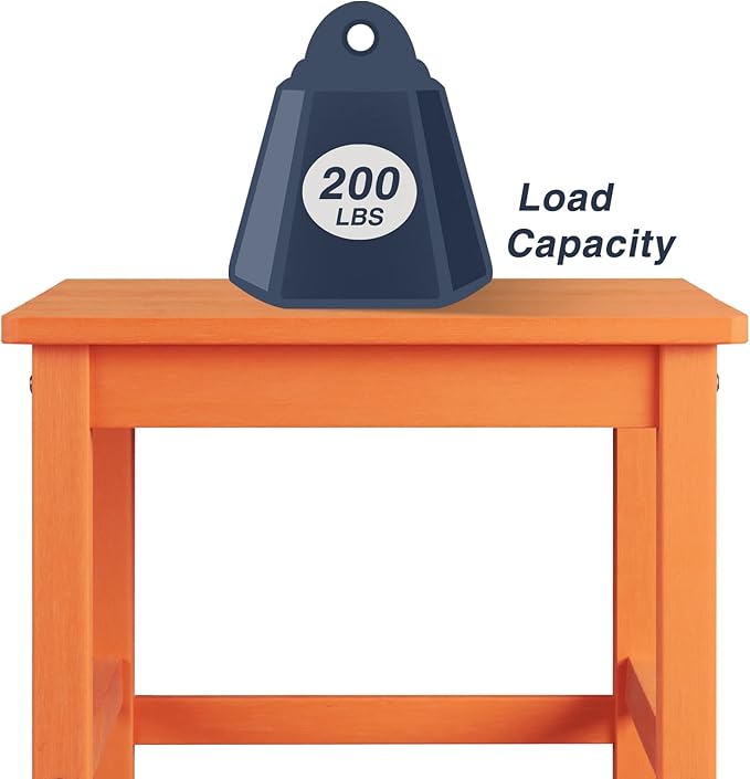 Psilvam Oversized Outdoor Side Table, 19.68" Poly Lumber Adirondack Side Table, Weather Resistant Patio Side Table for Poolside, Garden and Front Porch (Orange)