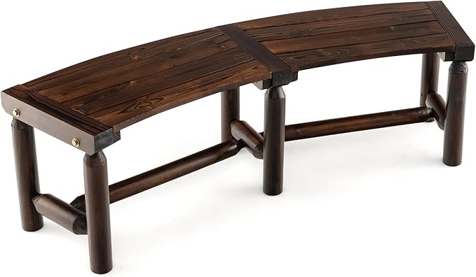 Tangkula Patio Curved Bench Set of 4, Carbonized Wood Dining Bench, Spacious & Slatted Seat, 710 LBS Max Load, 2-Person Wood Fire Pit Bench for Backyard, Garden, Porch