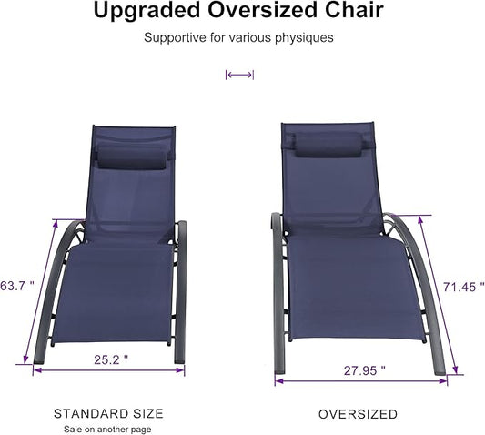 PURPLE LEAF Patio Oversized Chaise Lounge Chair Set with Side Table Pool Adjustable Recliner Chairs for Outside Beach Outdoor Sunbathing Tanning Poolside Lounger Chair