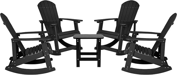 Flash Furniture Set of 4 Savannah Adirondack Rocking Chairs - Commercial Grade All-Weather Black Poly Resin Wood - Photo 1