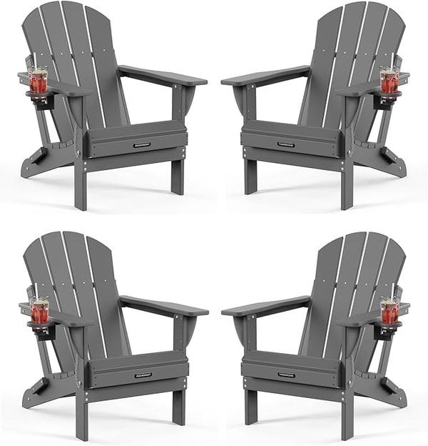 MUCHENGHY Folding Adirondack Chairs HDPE Weather Resistant 4 Pack, Patio Firepit Chairs, Sturdy Outside Chairs - Photo 1