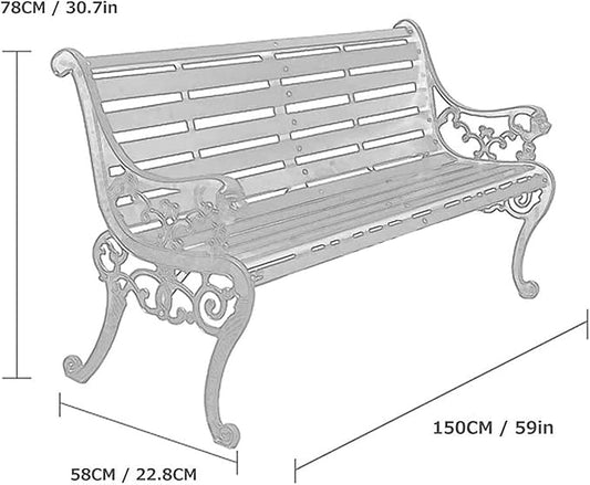 Outdoor Park Garden Bench with Cover, 2-3 Person Wood Patio Bench with Backrest+Armrests Weatherproof, Patio Porch Furniture Cast Iron Frame Bench for Lawn Porch Backyard(Teak+Black)
