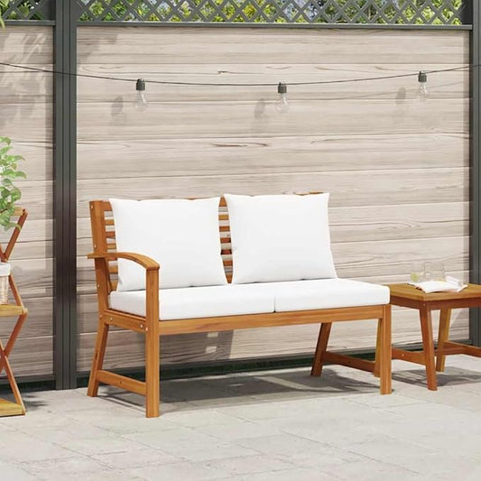 Garden Bench Cream Wood Brown Solid Acacia Wood with Polyester Fabric Cushions, 2-Seater Outdoor Patio Furniture for Balcony, Durable Seating with Removable Cushions