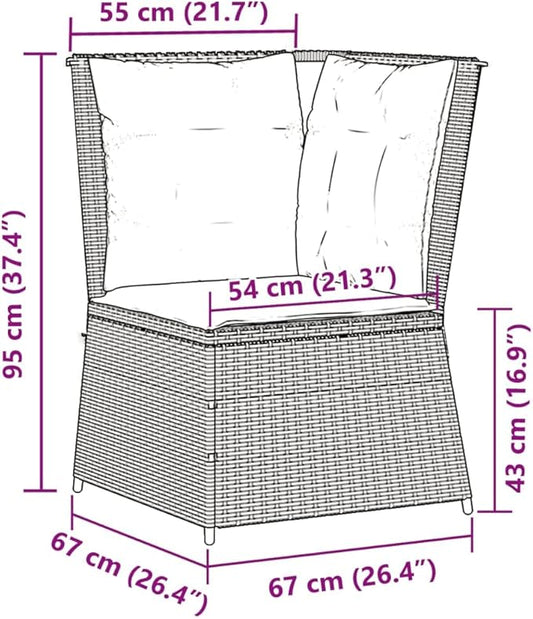 Outdoor Patio Sofa, Modular PE Rattan Garden Seat with Weather-Resistant Cushions, Modern Compact Small Balcony Wicker Chair for Backyard, Porch, or Terrace