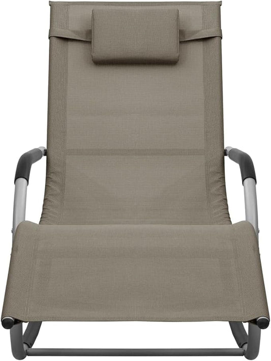 Foldable Taupe Textilene Chaise Lounge for Pool Patio Garden 24.4x58.7x34.6 in Steel Frame Portable Sun Lounger with Pillow Side Bag for Outdoor Relaxation