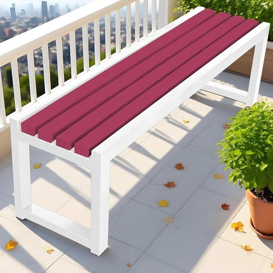 Garden Bench for Outdoors, Weatherproof Patio Bench Wooden Benches 2-Person Backyard Seat Backless Seat with Metal Frame for Park Backyard Entryway 3.3ft 3.9ft 4.9ft 5.9ft(Dark Red White,39.4in)