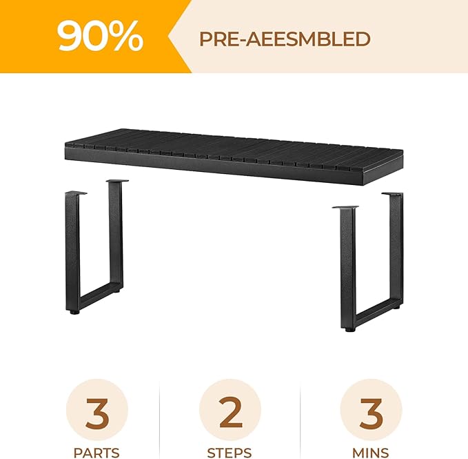 ONBRILL Outdoor Benches Weatherproof, 2-Person Poly Lumber Garden Bench with Metal Legs, All-Weather Patio Bench Will not Rot and Fade for Garden, Porch, Backyard and Park, Easy Installation, Black
