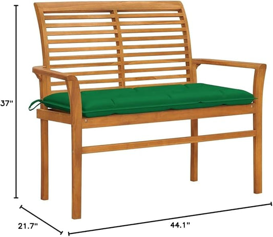 Patio Bench,Patio Garden Bench,Outdoor Benches,Patio Seating for Front Porch Backyard Park Outside Furniture Decor with Green Cushion 44.1" Solid Teak Wood