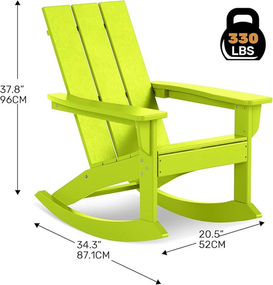 Costaelm Outdoor Adirondack Chair, All Weather Resistant Lawn Chairs Balcony Chair and Fire Pit Chairs, Patio Chair Outdoor Porch Rocking Chair High Back HDPE Poly Lumber, Lime