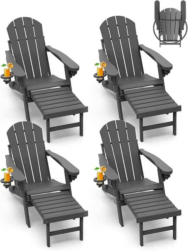 GREENVINES Adirondack-Chairs-with-Ottoman | Set of 4 | Folding | Retractable-Footrest | HDPE Plastic - Photo 1