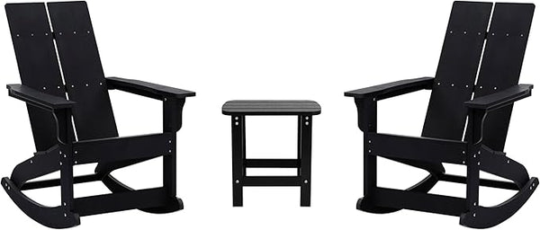 Flash Furniture Set of 2 Finn Modern Commercial Grade Adirondack Rocking Chairs - All-Weather Black Poly Resin Wood - Photo 1