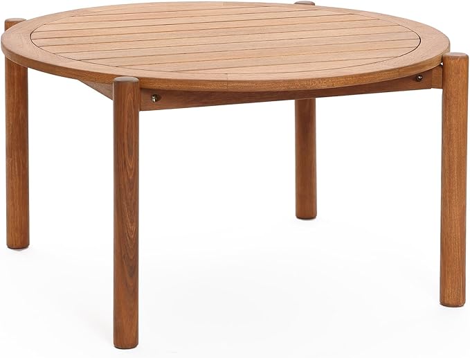 LuxenHome Outdoor Coffee Table, 32 Inch Natural Solid Wood Round Coffee Table, Modern Outdoor Tables for Balcony Backyard Deck Garden, Outside Patio Furniture