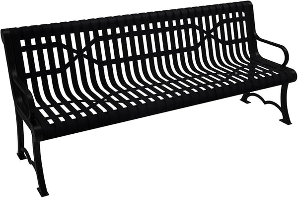 COATEDOUTDOORFURNITURE Coated Outdoor Furniture Heavy-Duty Outdoor Bench Thermoplastic Coated, Slated Steel, Commercial-Grade Garden Bench, Made in America (Portable with Back, 6 Ft, Black)