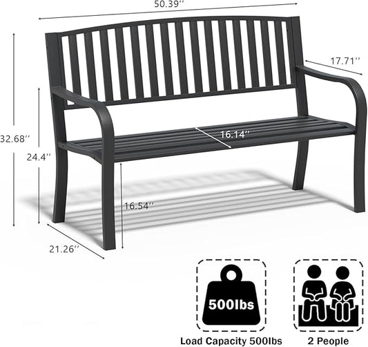 SHGJ&SOFT Outdoor Bench, Garden Bench, Outdoor Metal Frame Patio Park Bench,for Porch, Lawn,Garden,Yard (BK-08)
