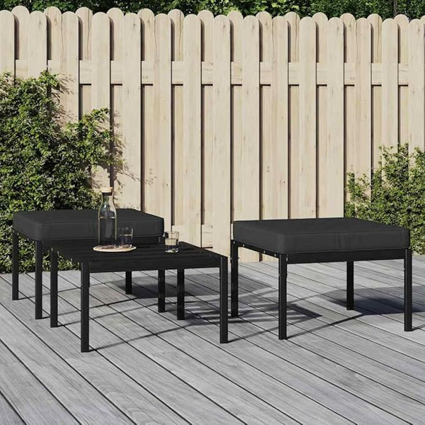 Outdoor Combination Sofa Terrace Furniture Set Garden Footstool Black and Grey Powder-Coated Steel, Polyester, Foam - Photo 1