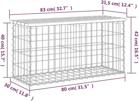 Douglas Fir Wood Garden Bench with Gabion Base, Outdoor Patio Seating for Two Adults, Durable and Rustic Design, Easy Assembly, Compact Furniture for Balcony or Garden