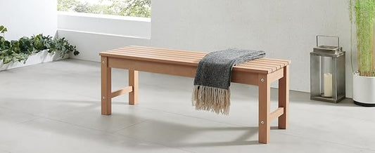 Psilvam Outdoor Bench, Two Person Poly Lumber Porch Bench, Weatherproof Garden Bench That Never Rot and Fade, All-Weather Patio Bench Suit for Garden, Porch, and Park (Teak Color)