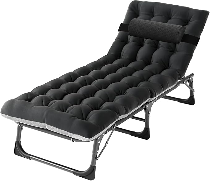 DoCred Heavy Duty Chaise Lounge Chair, Adjustable 5-Position Folding Chaise Lounge Chairs for Outside, Portable Lay Flat Beach Lounge Chair for Outdoor Sunbathing Beach Pool Lawn Camping