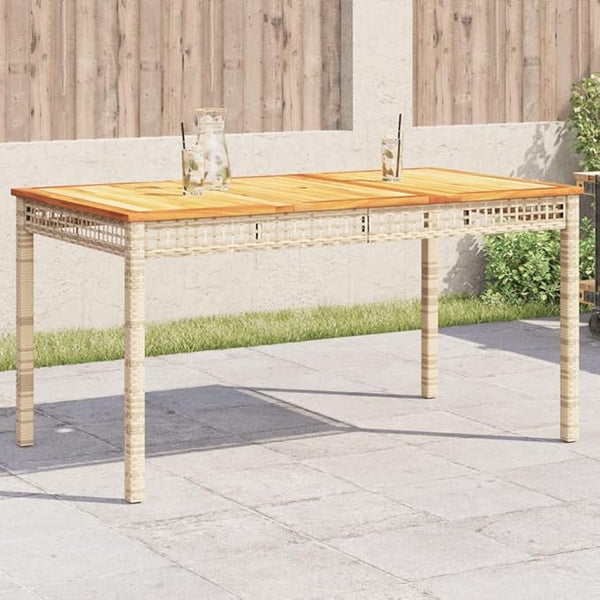 Beige Poly Rattan Rectangular Garden Table 55.1x31.5x29.5 in, Solid Acacia Wood Top for Outdoor Dining - Photo 1