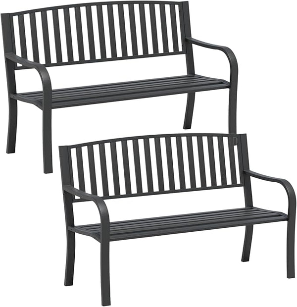 SHGJ&SOFT Outdoor Bench, Garden Bench, Cast Iron Metal Frame Patio Park Bench,for Porch, Lawn,Garden,Yard (BK08-2PACK)