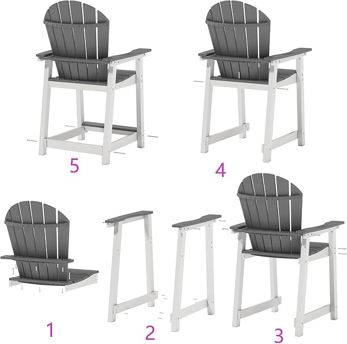 Outdoor Tall Adirondack Chair, HDPE Weather Resistant Outdoor Chair for Garden, Perfect for High Top Table & Chairs on Your Balcony, Capacity 400LBS, Grey