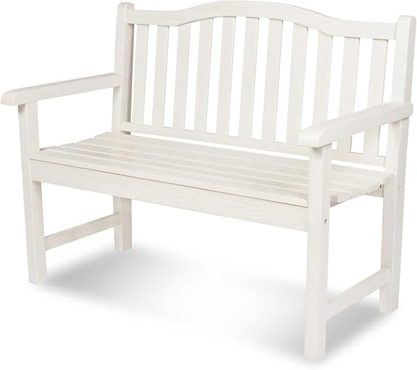 Shine Company Belfort Outdoor Solid Wood Patio Garden Bench, Ergonomic Seat, 22" D x 44.75" W x 36" H, Eggshell White