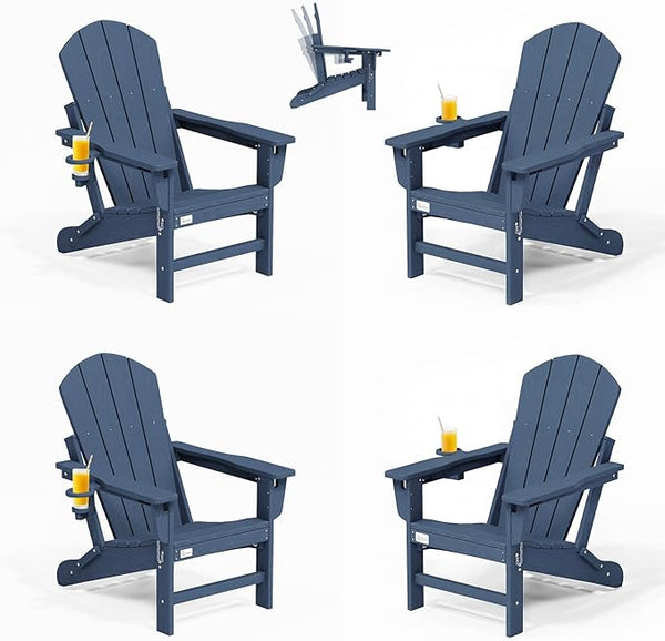 Mdeam 3-Position Adjustable Adirondack Chair Set of 4, 400LBS Capacity, Cup Holder, Wooden Textured - Photo 1