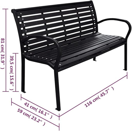 45.7 Inch Patio Bench Black Outdoor Garden Bench with WPC Slats and Steel Frame, Heavy Duty 242.5 lb Capacity, Weather Resistant for Backyard, Deck, Porch