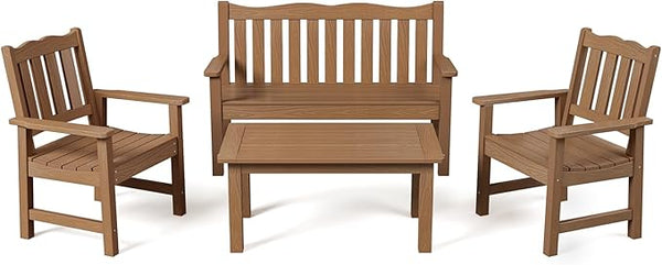 Stoog HIPS Outdoor Patio Dining Set, 4-Piece All-Weather Garden Bench, Chairs and Table Set - Photo 1