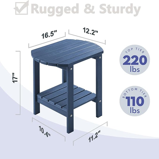 PASAMIC 2-Tier Adirondack Oval Outdoor Side Table, HDPE Small Outdoor Table, Patio End Table for Patio, Backyard, Weather-Resistant (Navy Blue)