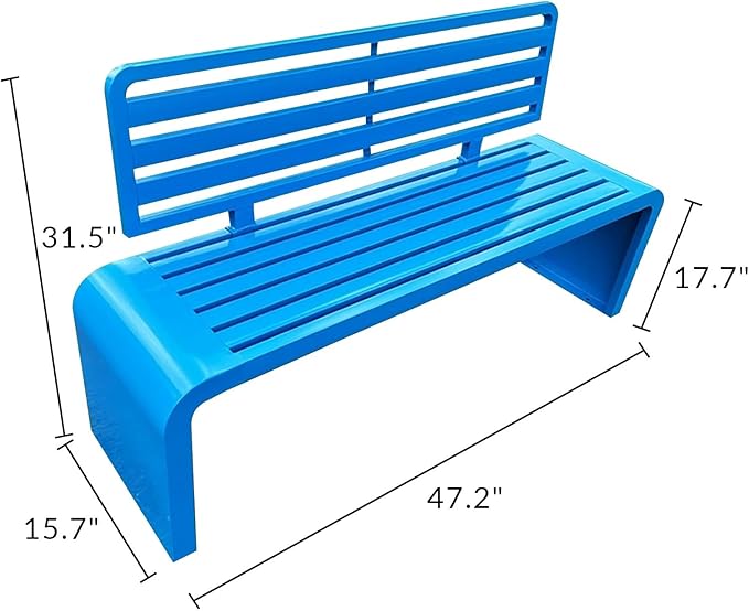 Outdoor Metal Garden Bench,Weather Proof Porch Path Chair,with Backrest,park Benches,Patio Seating For 2-3 Person,Slatted Seat, Patio Yard Bench For Poolside,Balcony,Entryway,blue(L47"x W15" x H32")