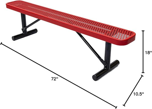 COATEDOUTDOORFURNITURE Heavy-Duty Portable Outdoor Bench Thermoplastic Coated, Expanded Metal, Commercial-Grade Seating, Made in America (Portable Without Back, 6 Ft, Textured Red)