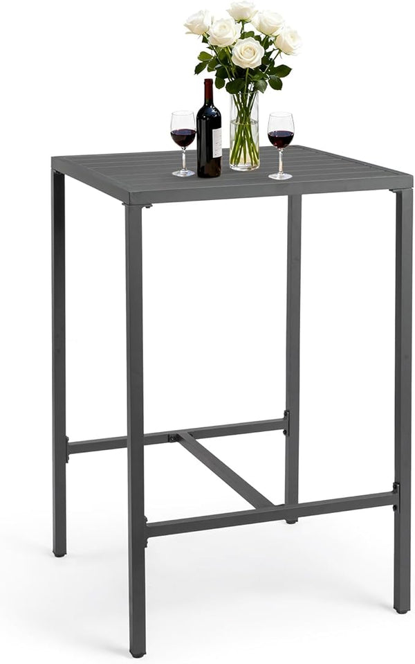 VINGLI 27 Inch Outdoor Bar Table, All-Weather Aluminum Patio Balcony Pub Table for Pool, Blacony, Yard (Gray) - Photo 1