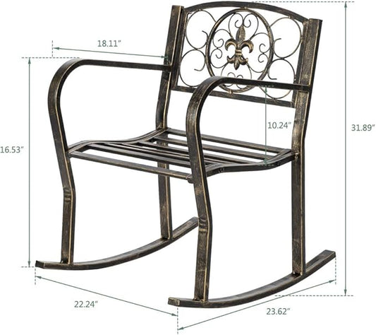Outdoor Patio Rocking Chair, Rocking Chairs Adult Patio Carved Vintage Outdoor Indoor,Deck and Porch Rocker Seat with Durable Metal Cast Iron (Style-1)
