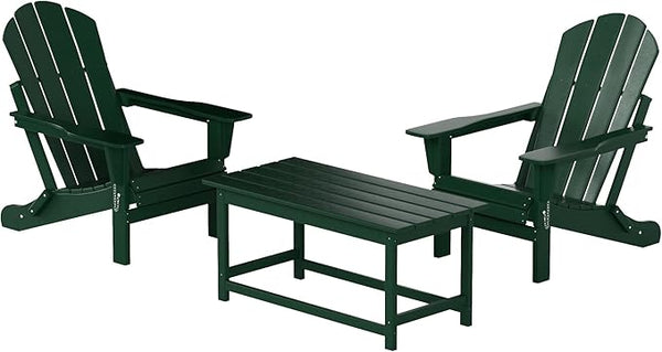 WO Home Furniture Adirondack Chairs Table Set of 3 PCS Outdoor Folding Chairs Coffee Table Weather/UV Resistant for Lawn - Photo 1