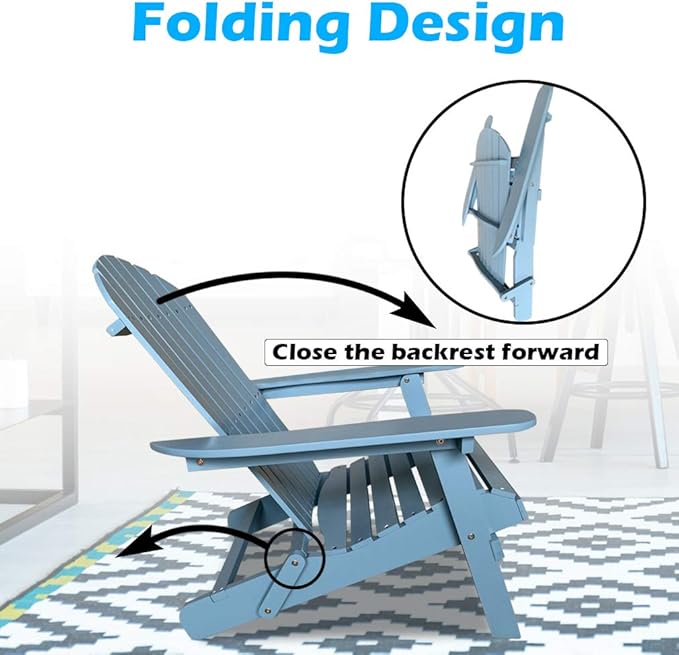 FDW Lawn Folding Adirondack Outdoor Patio Seating Fire Pit Wood Chairs for Adults Yard Garden w/Natural Finish, 27.7"D x 39"W x 32.5"H, Turquoise
