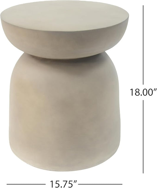 Christopher Knight Home Stela Patio Lightweight Concrete Drum Side Table, Outdoor MGO End Table, Coffee Table for Chat Set, Round Top Cement for Outside, Garden, Poolside, Light Grey