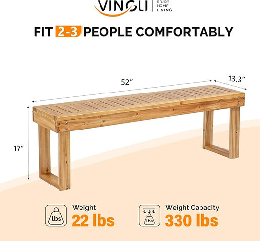 VINGLI Outdoor Wooden Bench Porch Bench, Wood Patio Garden Bench Weatherproof Outdoor Backless Bench for Backyard, Poolside, Entryway (Light Carbonized)