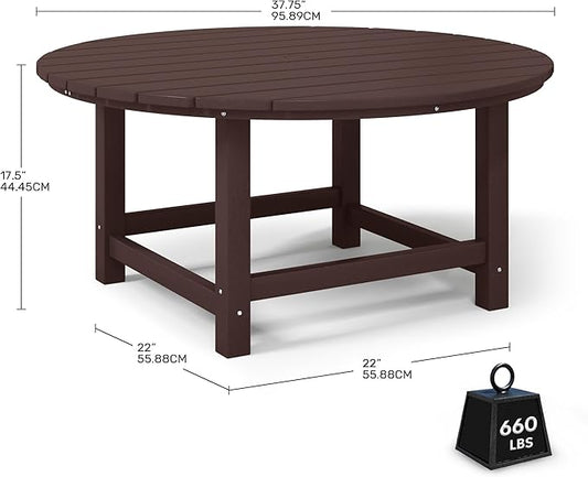 Costaelm Patio Conversation Table, Tatio Accent HDPE Outdoor Weather Resistant, Round Outdoor Porch Balcony Patio Drink Table for Outside, Pool, Backyard, Dark Brown