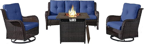 Belord 4 Piece Patio Wicker Furniture Set, Outdoor Swivel Rocker Chairs - Photo 1