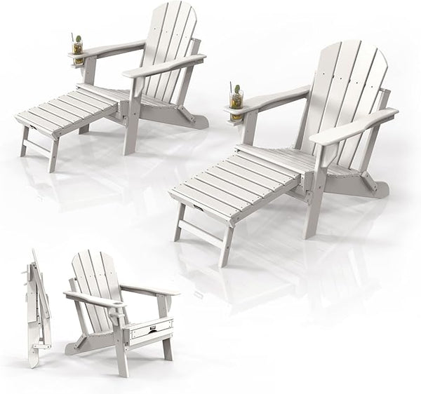 VINGLI Folding Adirondack Chair Set of 2 with Ottoman - Photo 1