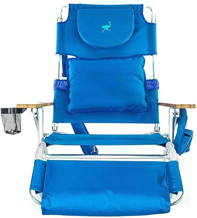 Ostrich the Deluxe 3N1 Lightweight Lawn Beach Reclining Lounge Chair with Footrest, Outdoor Furniture for Patio, Balcony, Backyard, or Porch, Blue