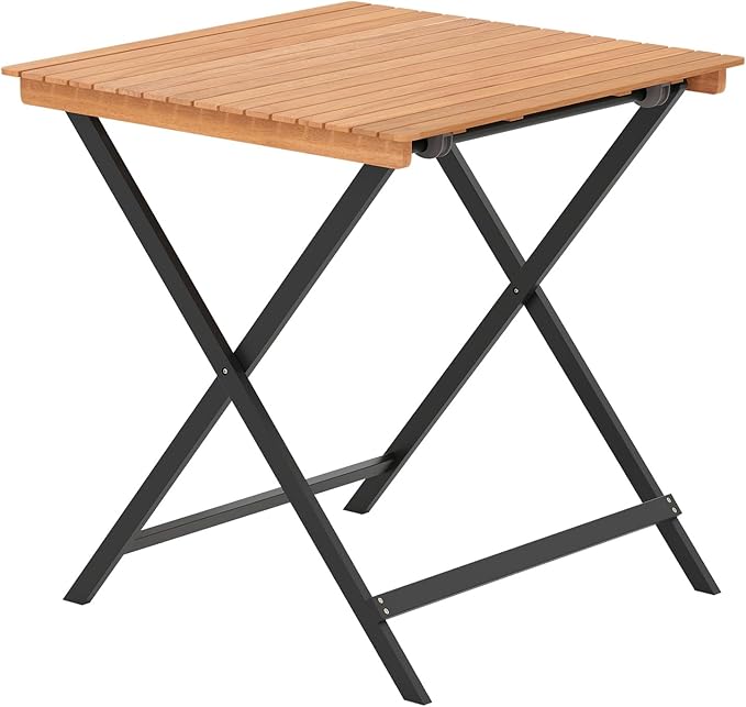 Tangkula 28-Inch Acacia Wood Patio Dining Table, Square Foldable Outdoor Table with Slatted Tabletop, Portable Outside Bistro Dining Table for Backyard, Porch, Balcony